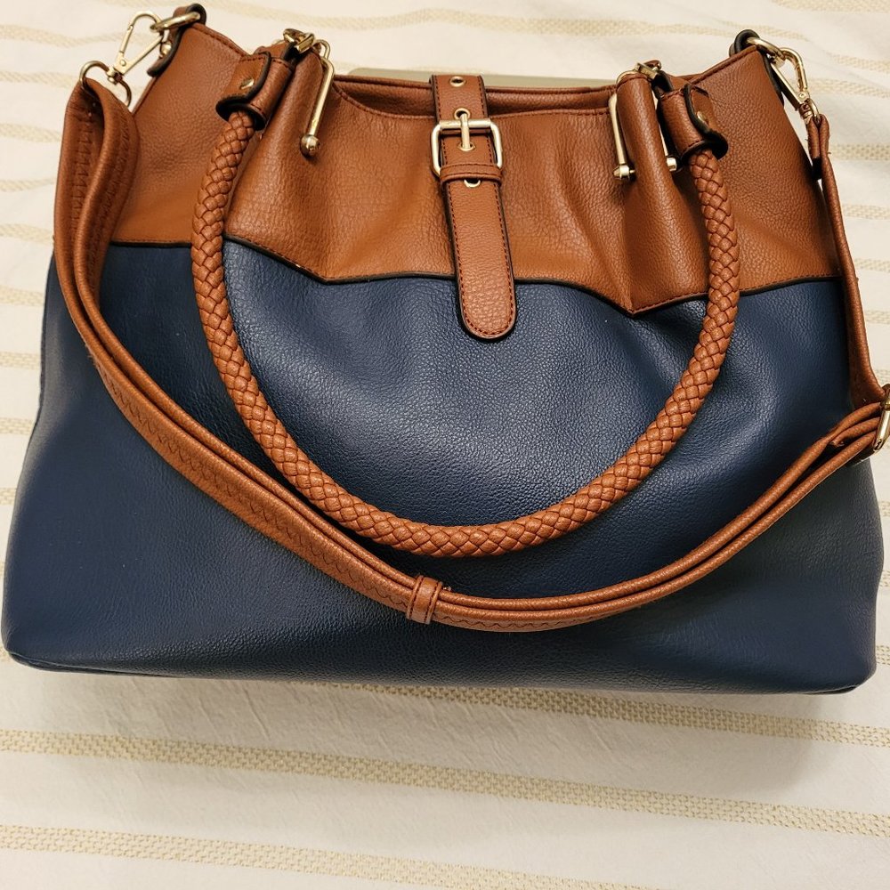 BLACK RIVET Two Tone Faux Leather Tote Handbag Purse